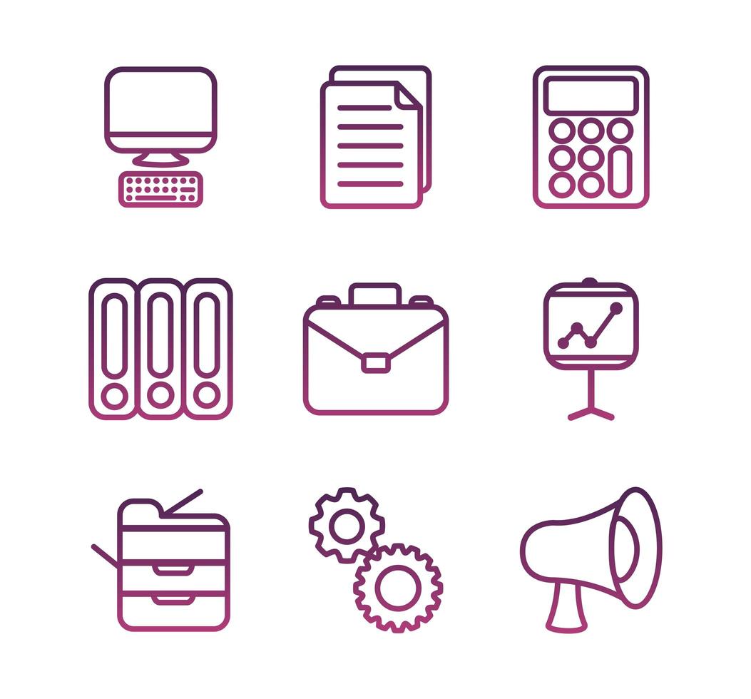 bundle of office set line style icons vector