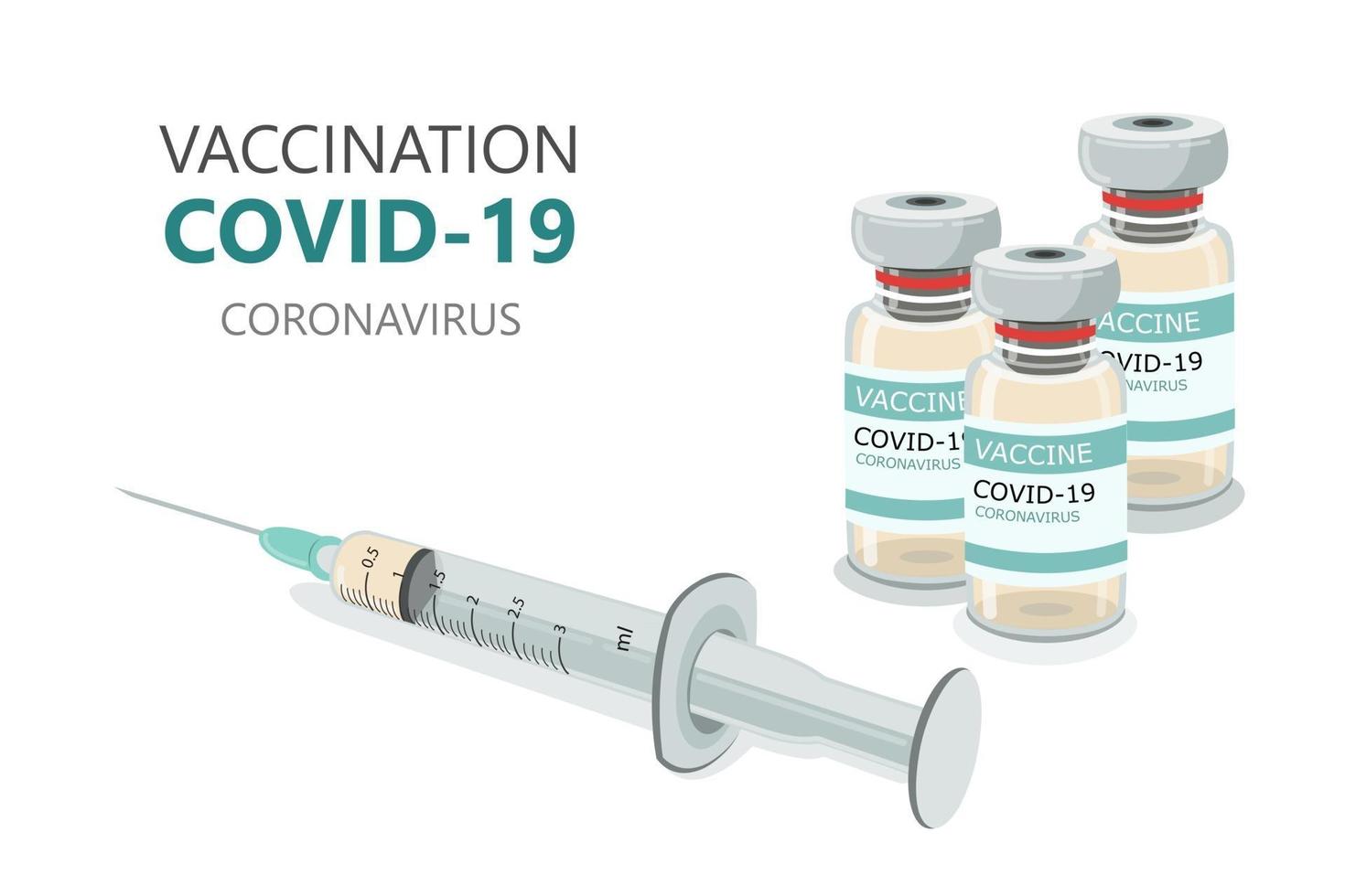 Covid-19 coronavirus vaccine. Syringe and vaccine vial flat icons. vector