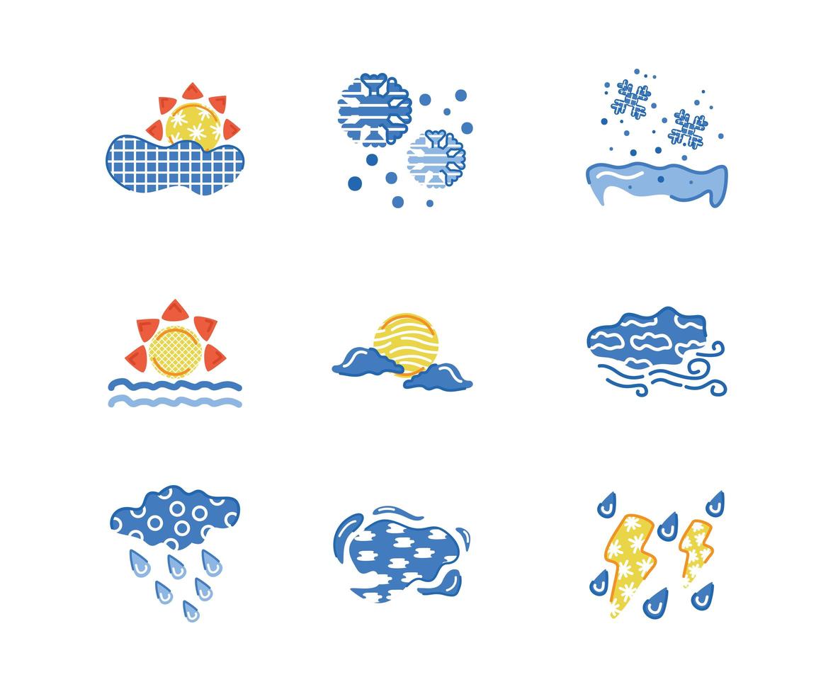 bundle of weather symbols set icons vector