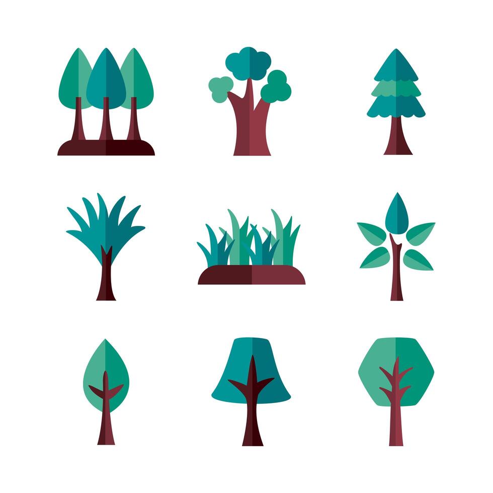 bundle of trees flat style icons vector