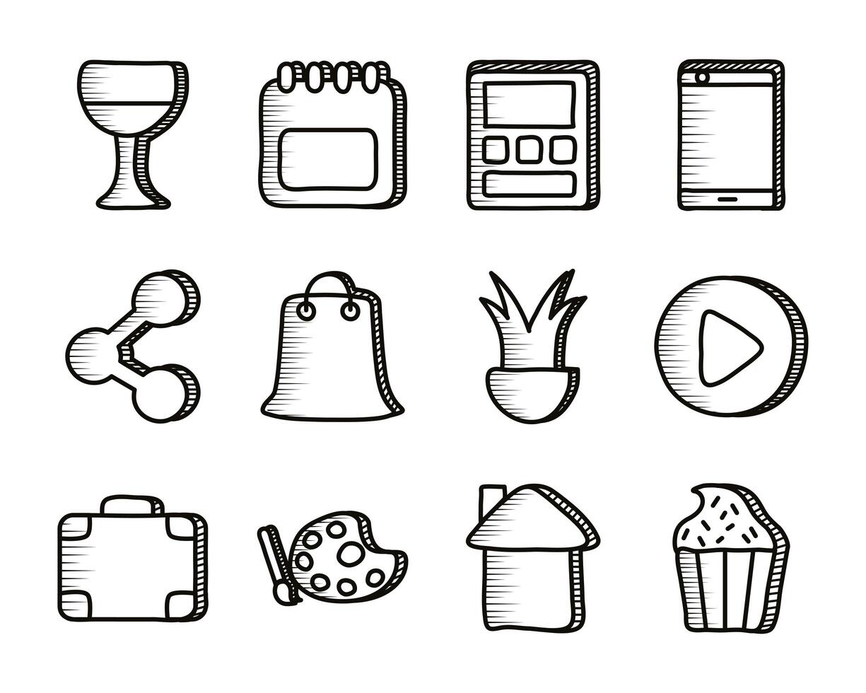 paquete de iconos de conjunto de doodle vector