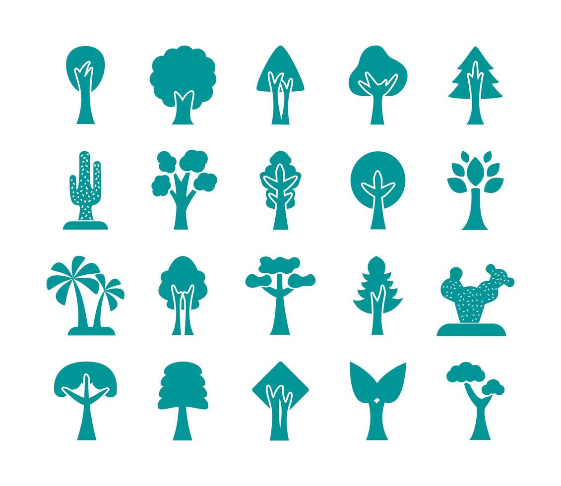 bundle of trees silhouette style icons vector