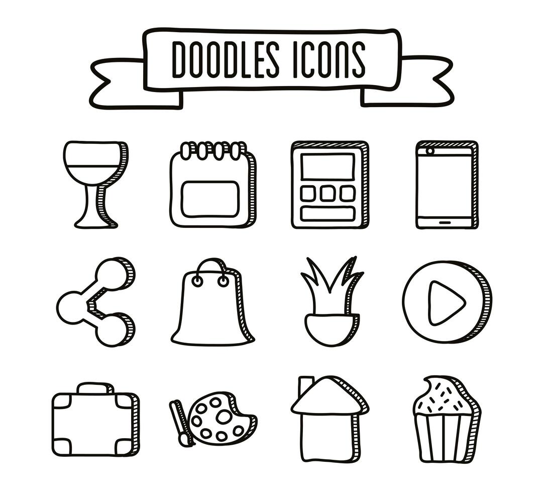 bundle of doodle set icons vector
