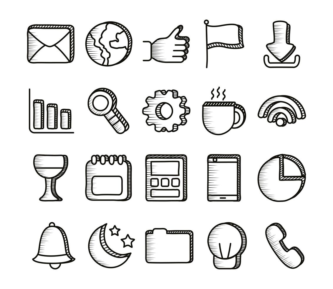 bundle of doodle set icons vector