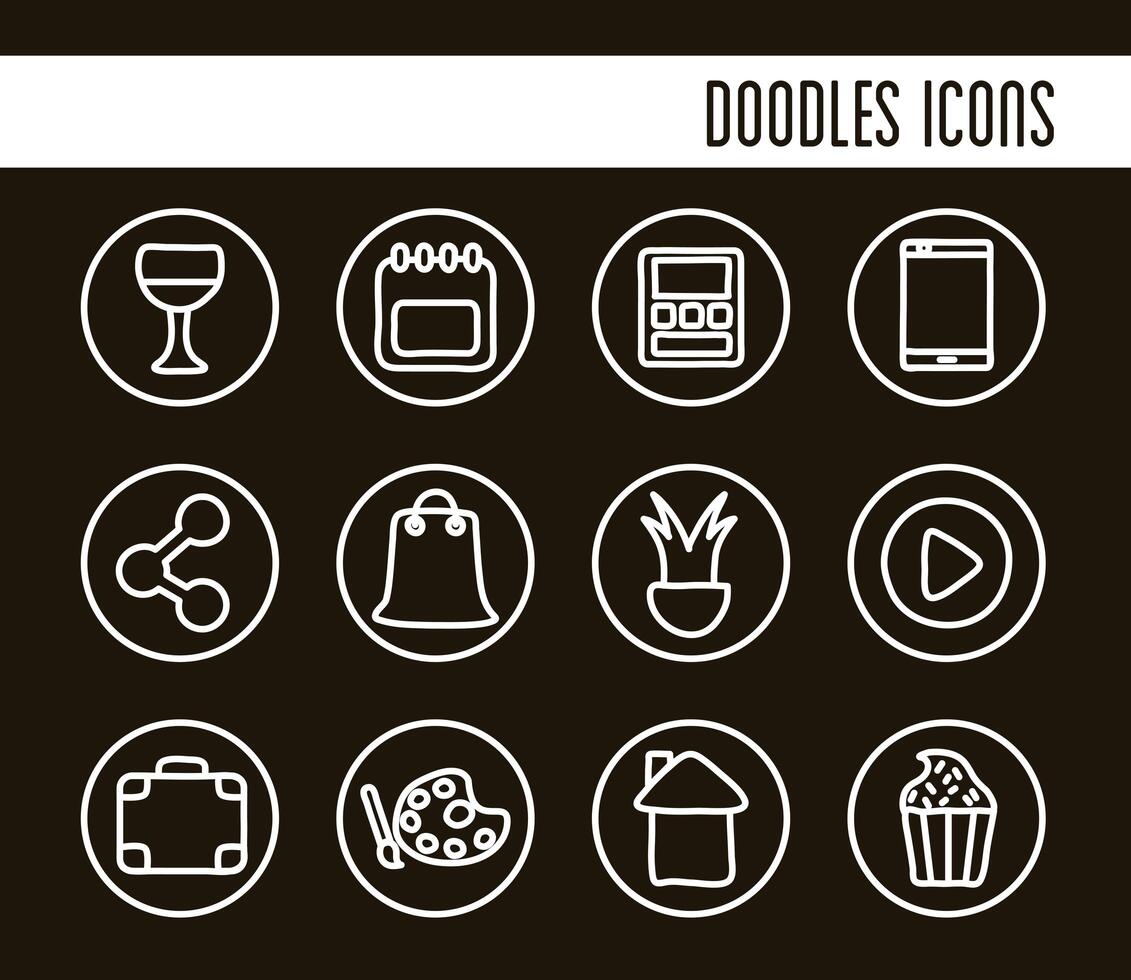 bundle of doodle set icons vector