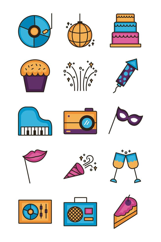 bundle of party set icons vector