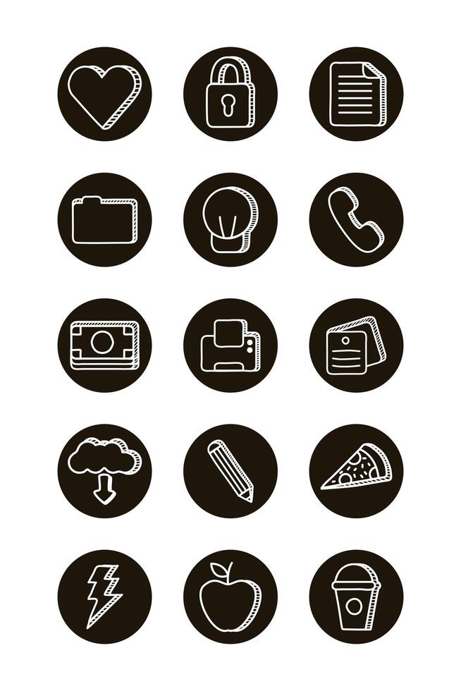 bundle of doodle set icons vector