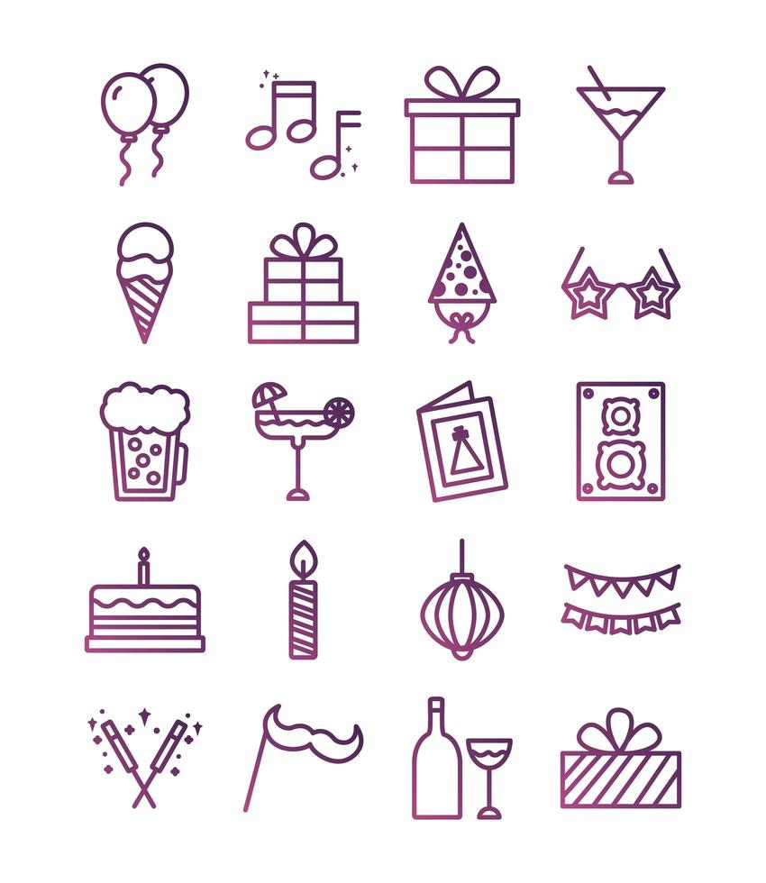 bundle of party set icons vector