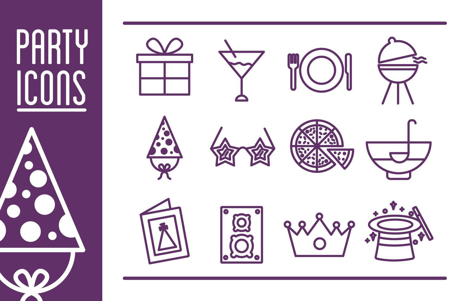 bundle of party set icons and lettering vector
