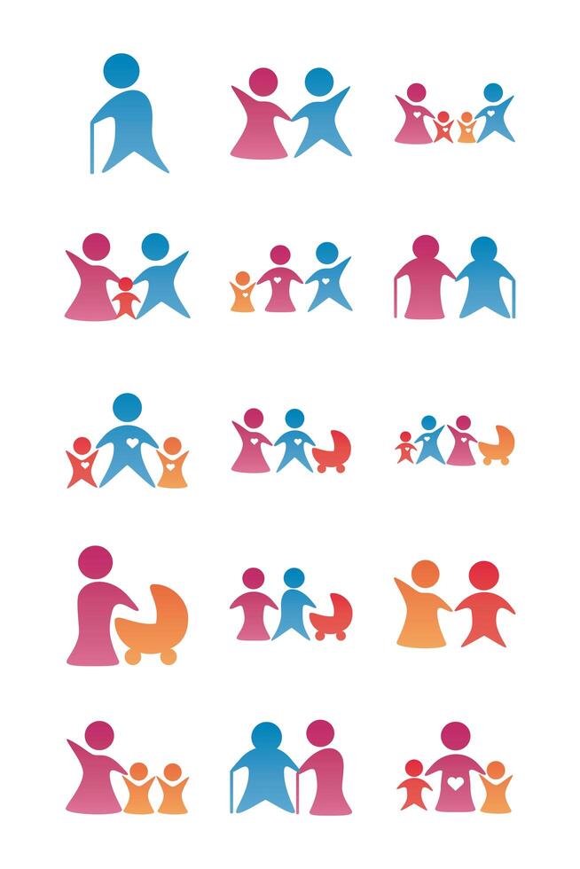 bundle of parents figures silhouettes degradient style vector