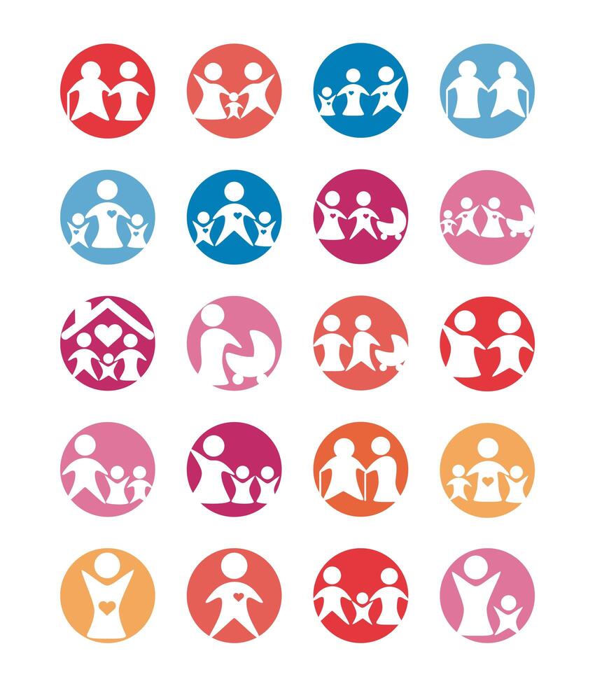 bundle of parents figures silhouettes block style vector