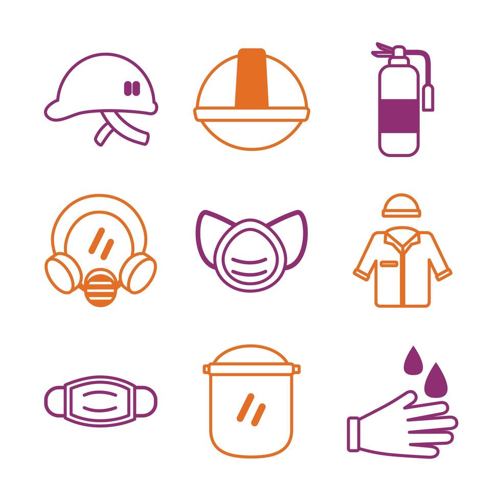 bundle of protection tools set icons vector