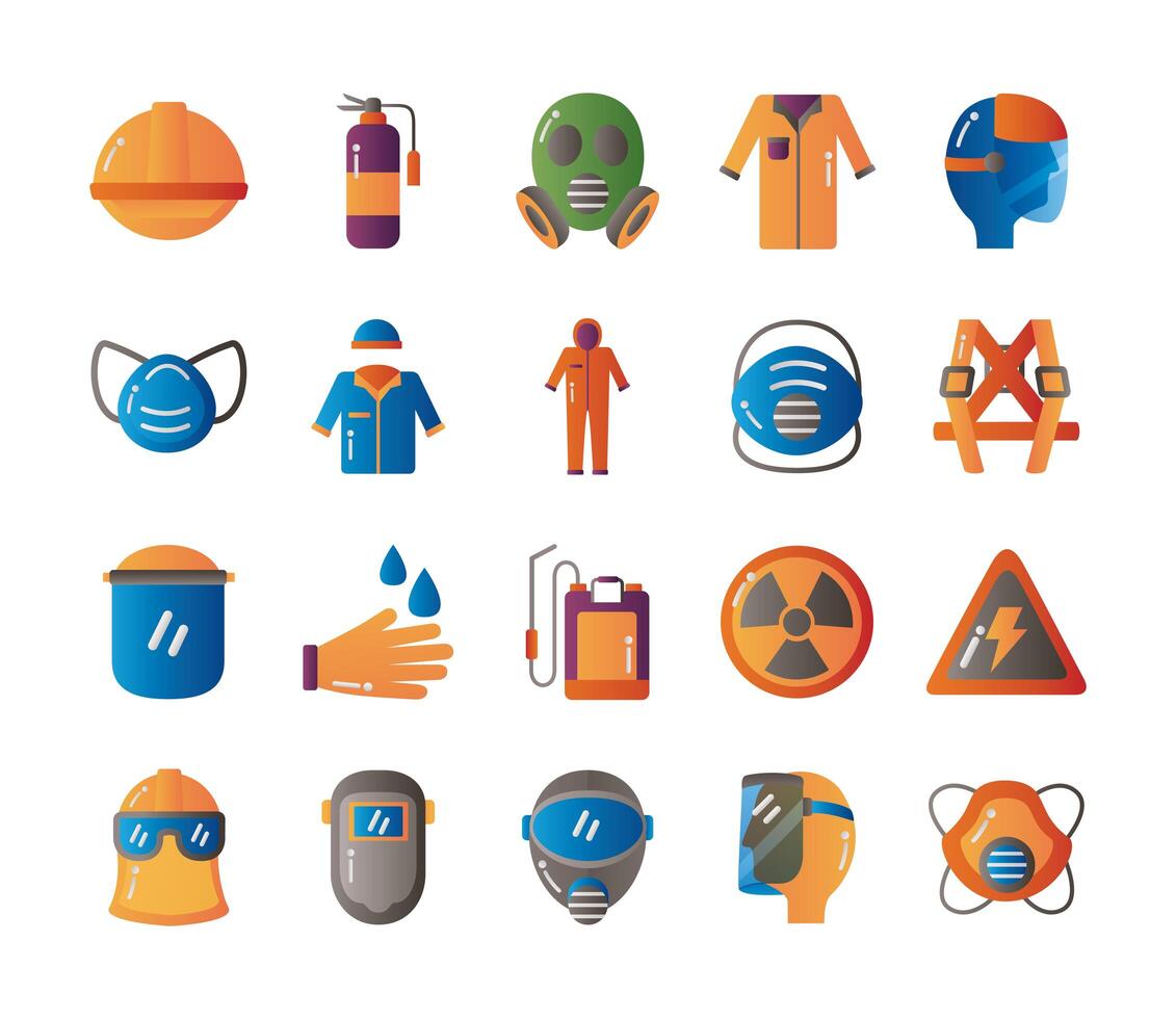 bundle of protection tools set icons vector