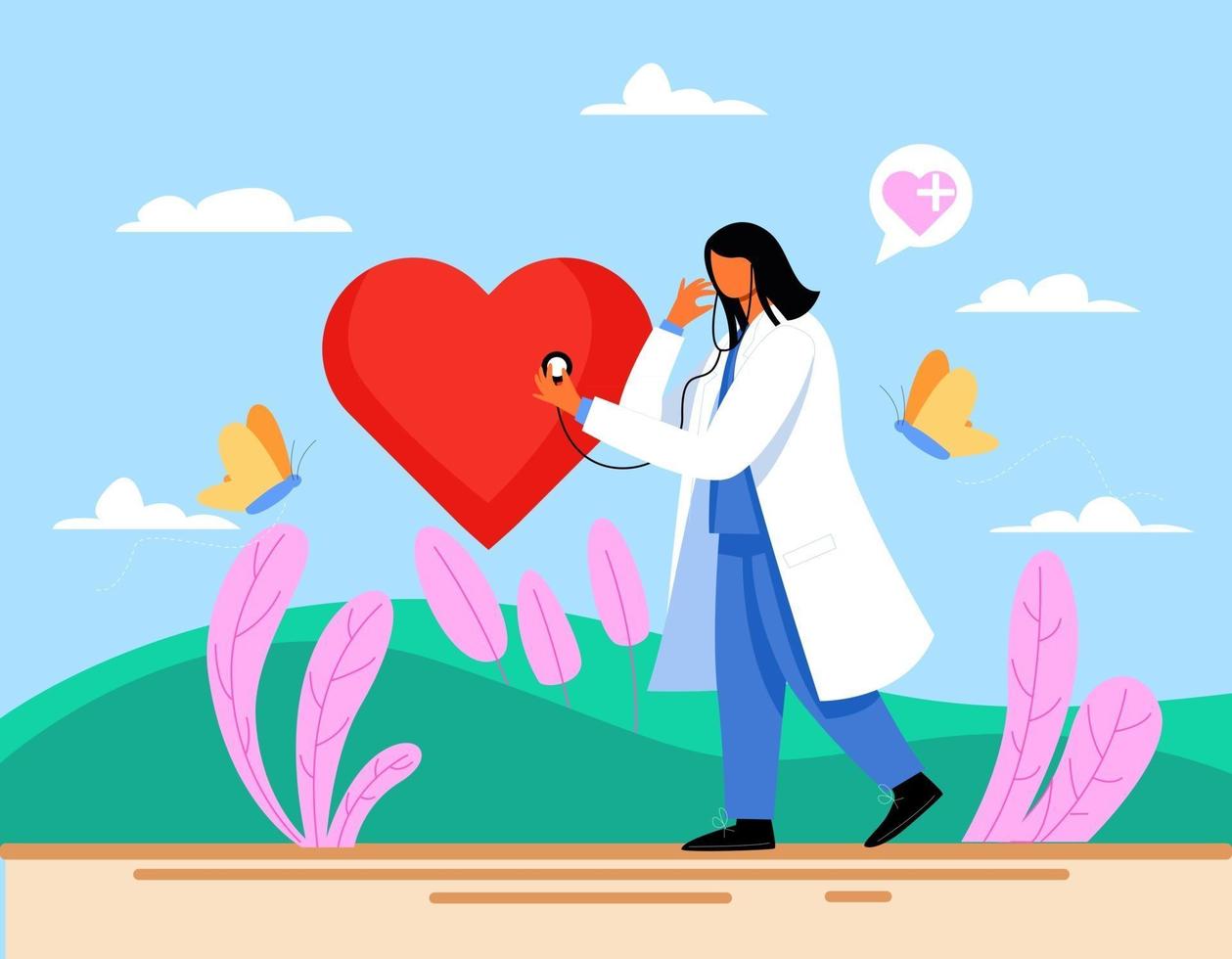 Doctor taking care of patients heart illustration vector concept