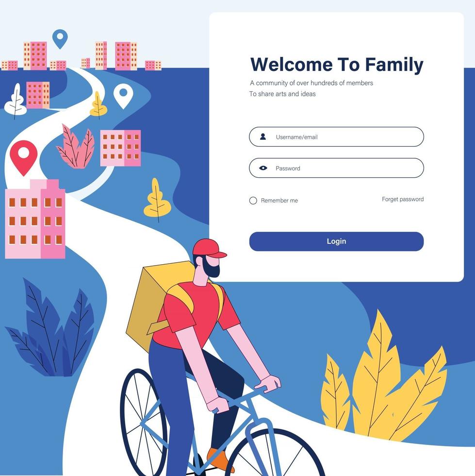 Repartidor con concepto de ilustración de bicicleta vector