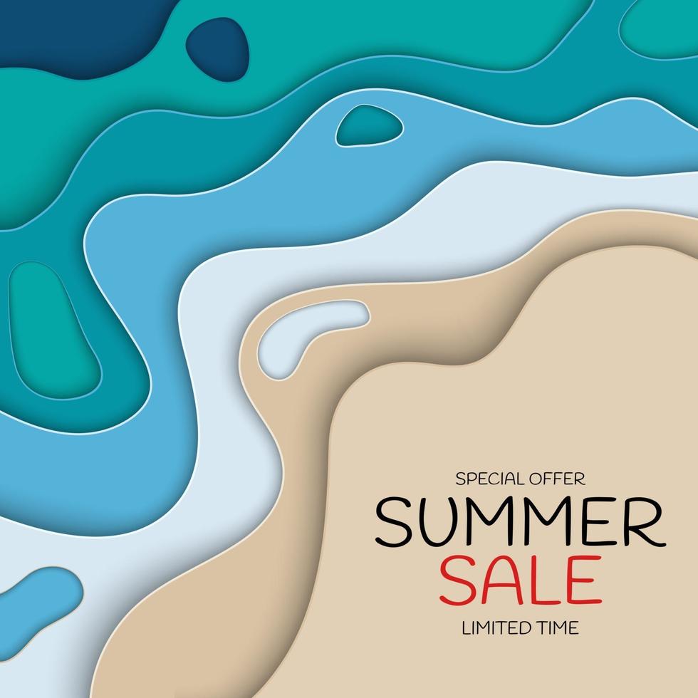 Summer Sale paper Cut Template Background. Special offer vector