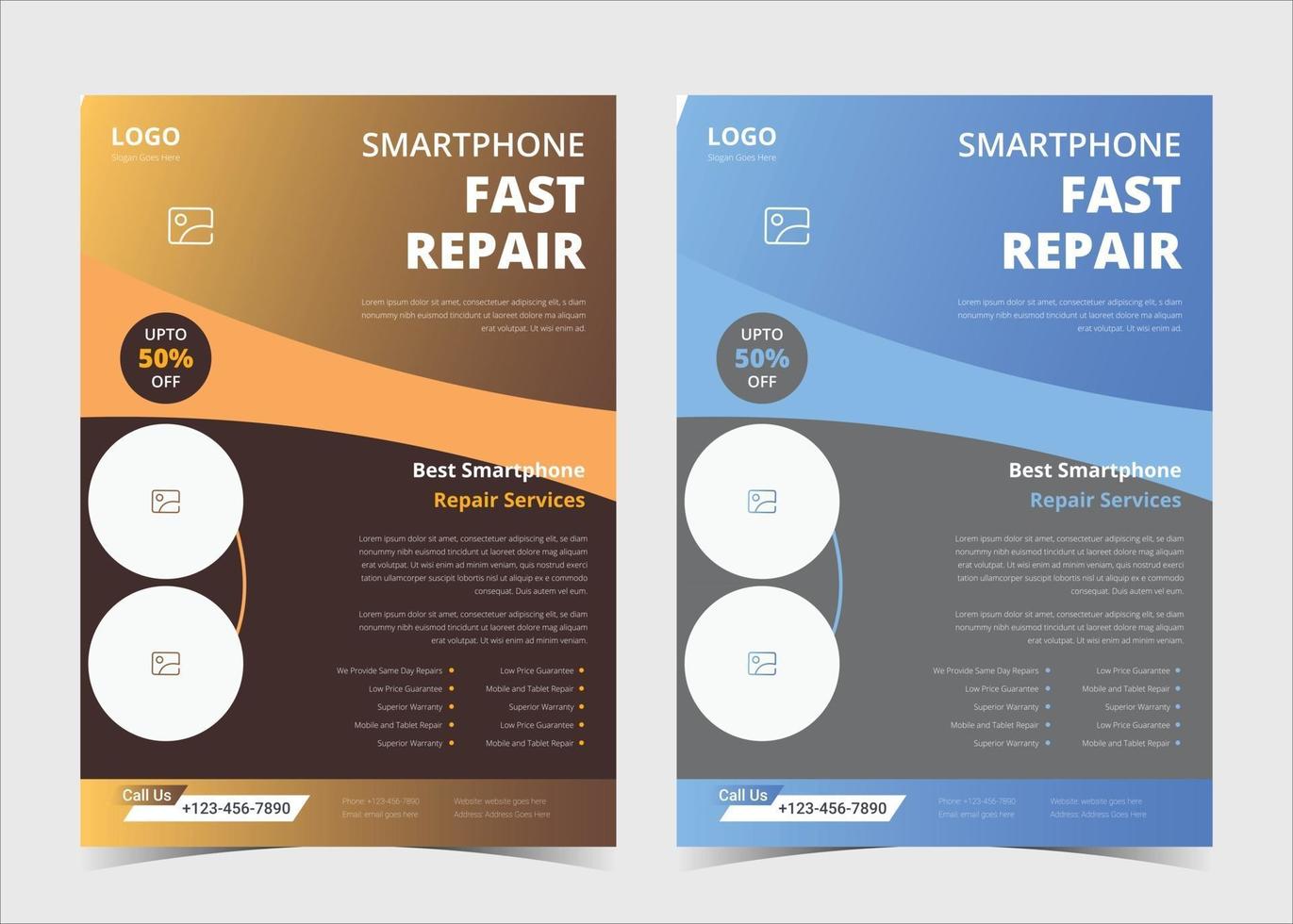 Smartphone repair service flyer template. Cell phone repair flyer poster template. Phone repair service flyer. Smartphone repair service flyer sample and ideas vector