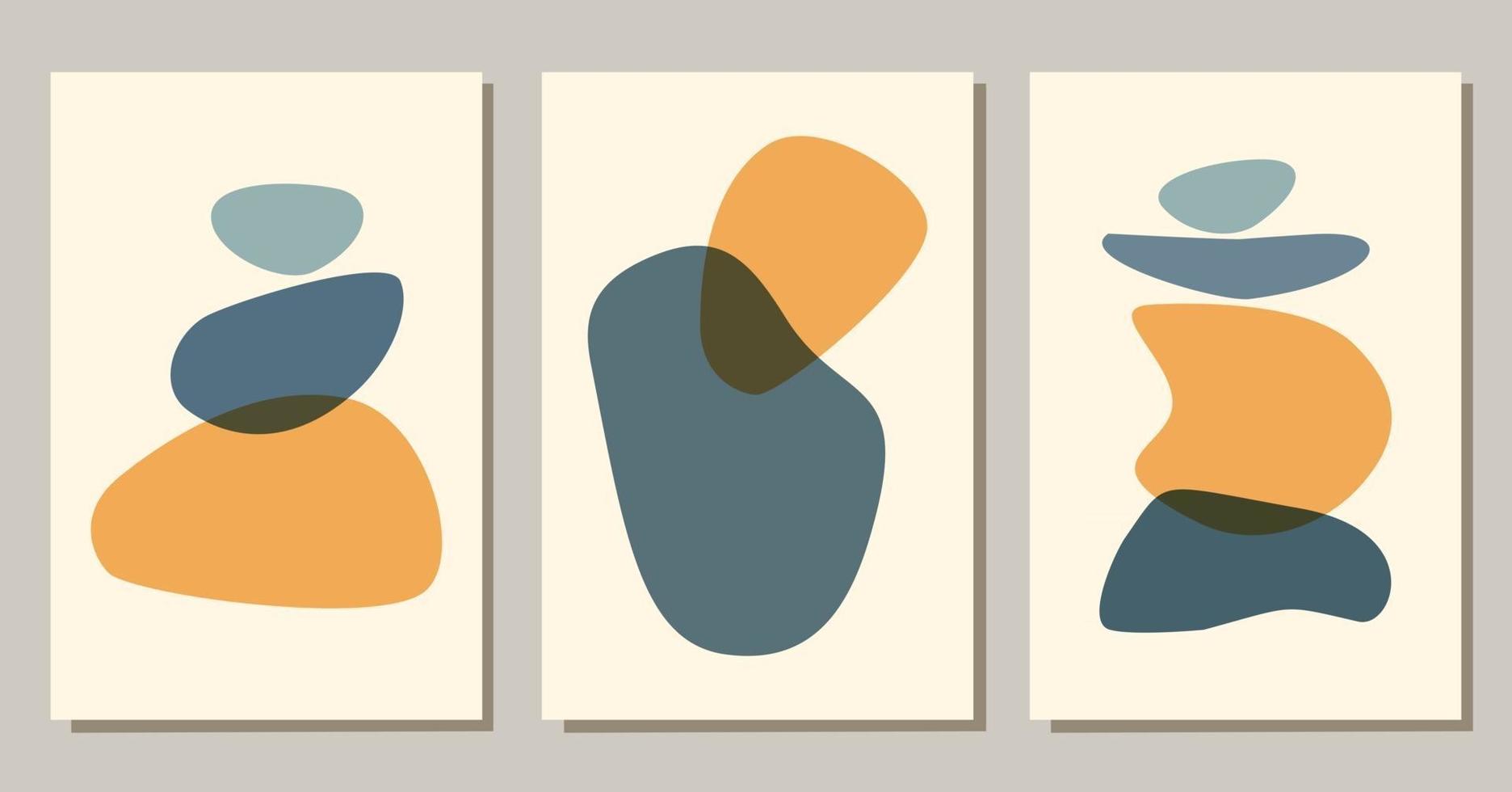 Contemporary abstract shapes boho posters. Modern background set bohemian aesthetic. Vector flat illustration. Design for wall art prints, card, cover.