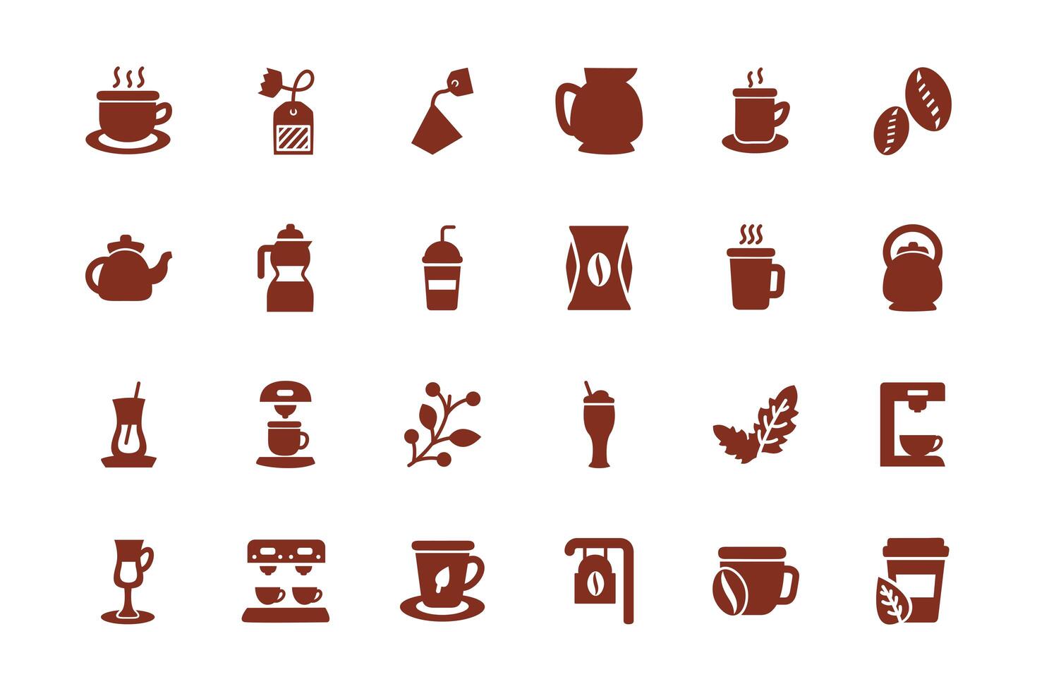 bundle of coffee and tea silhouette style icon vector