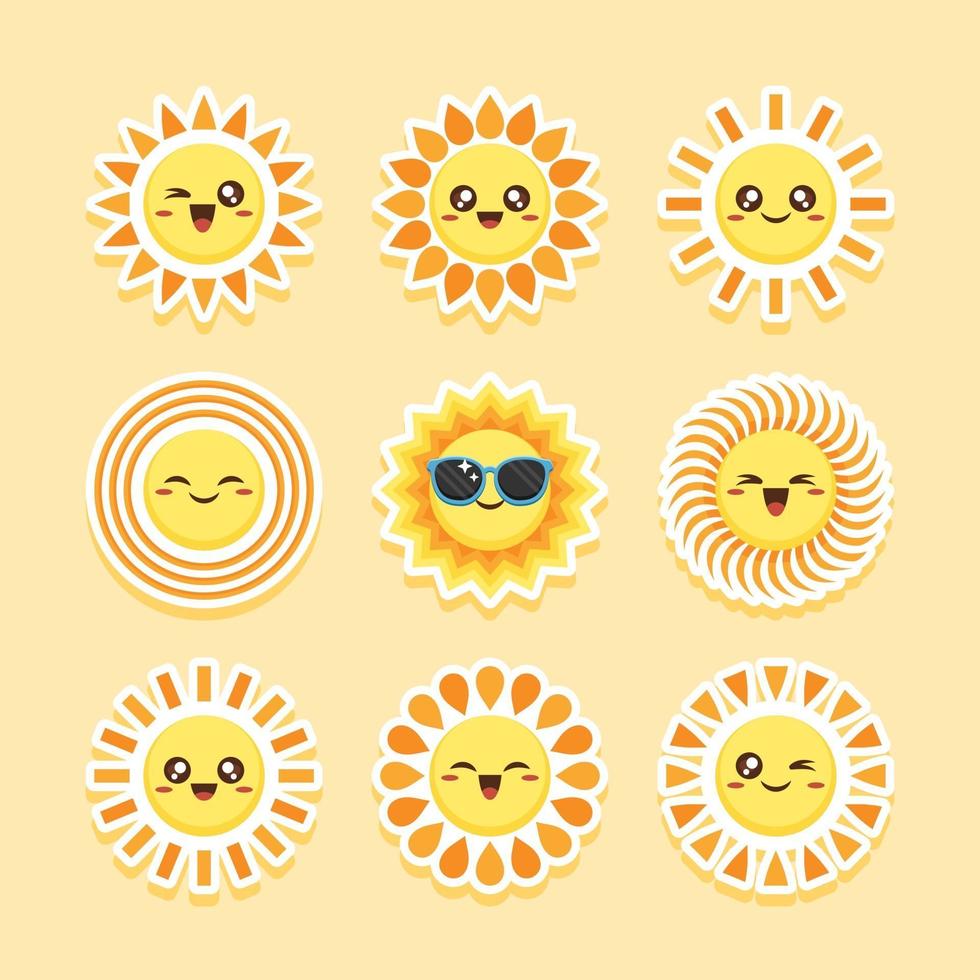 Cute Sun Sticker Collection vector