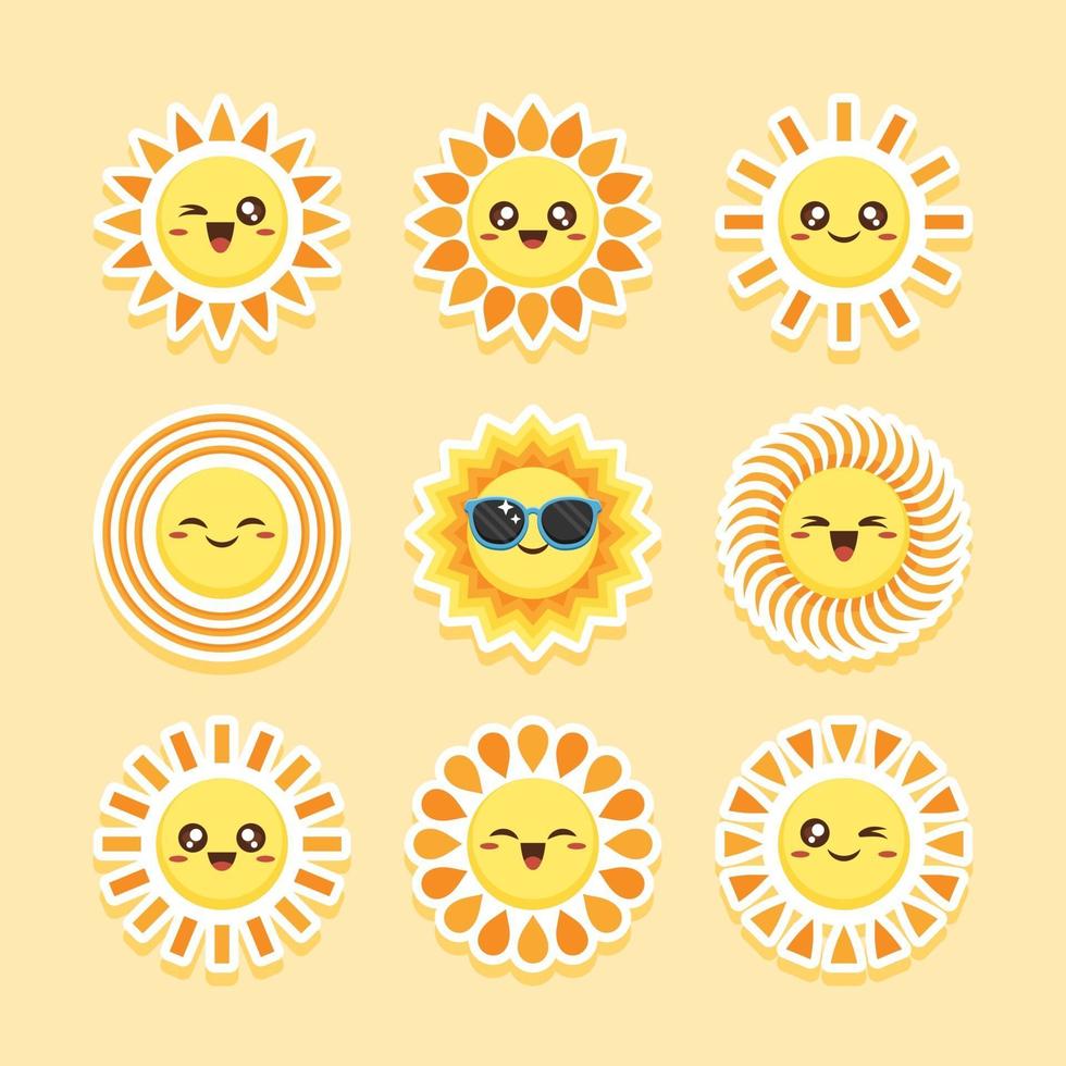 Cute Sun Sticker Collection vector