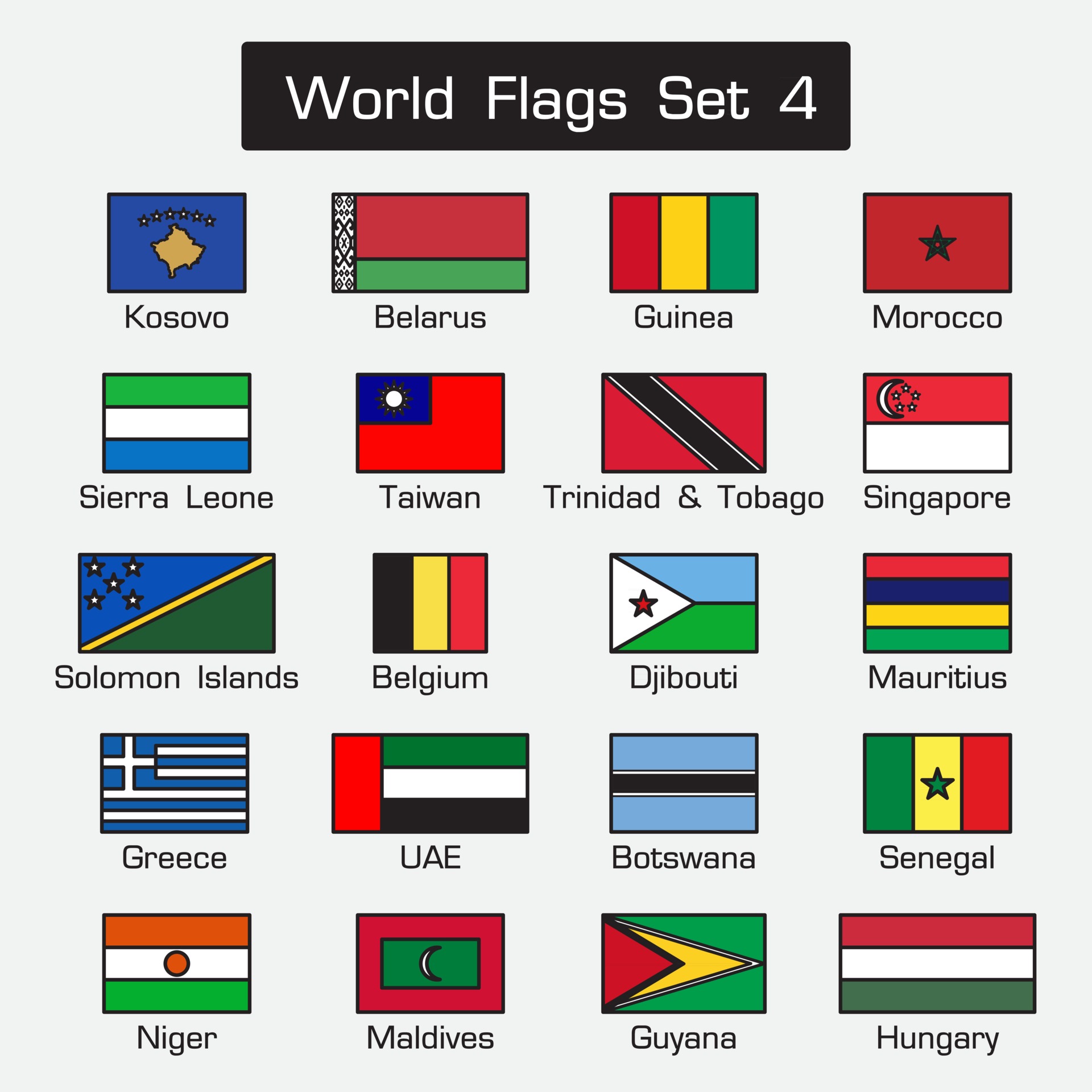 World flags. simple style and flat design. thick outline. 2648893 Vector Art at Vecteezy