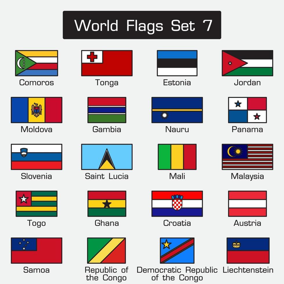 banderas del mundo. estilo simple y diseño plano. contorno grueso. vector
