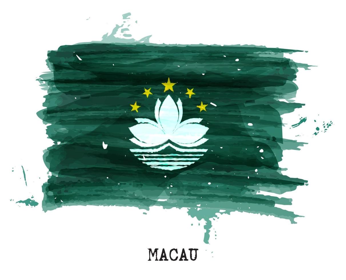 Watercolor painting flag of Macau vector