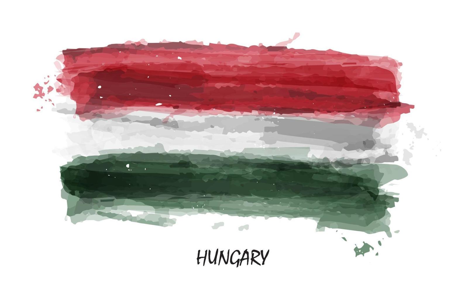 Realistic watercolor painting flag of Hungary. vector