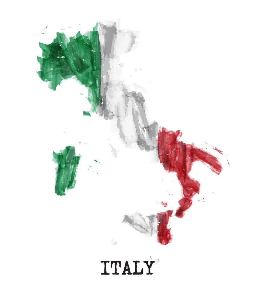 Italy flag watercolor painting design. Country map shape. vector