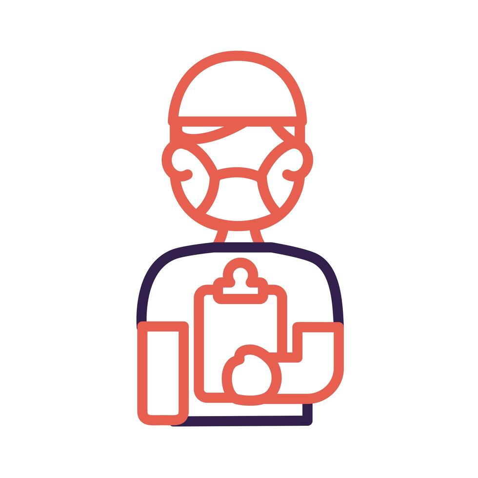 postman worker with face mask protection line style vector