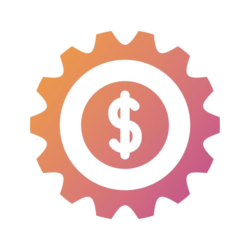 engranaje con símbolo de dinero icono de estilo de silueta vector