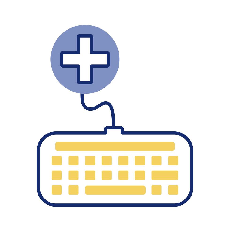 keyboard with medical symbol health online line style vector