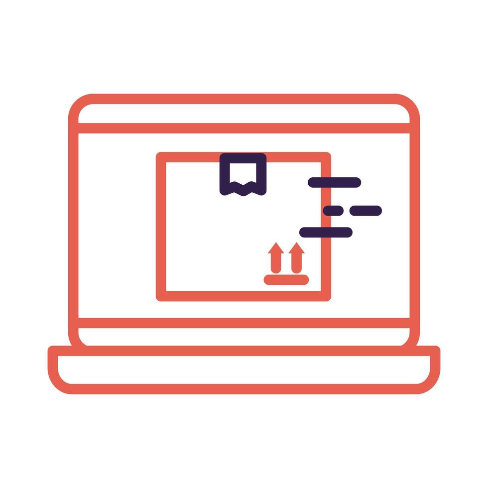 laptop with box carton delivery service online line vector