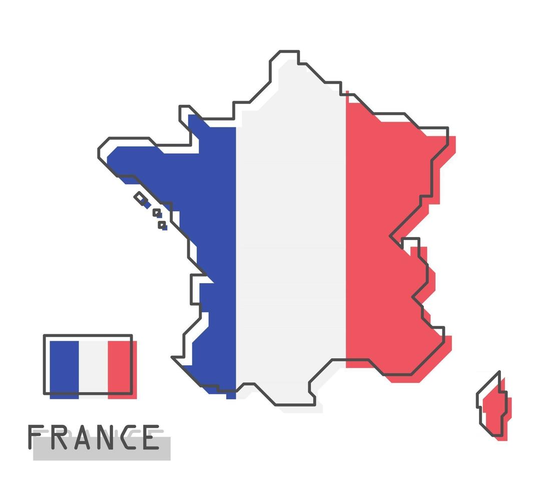France map and flag. Modern simple line cartoon design. vector