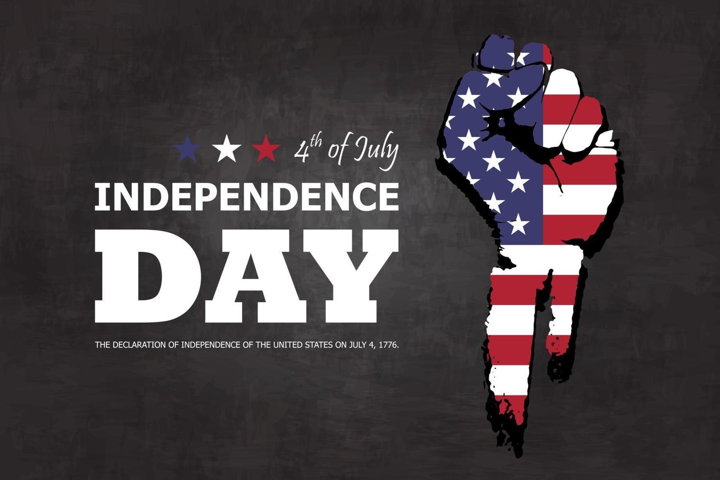 4 de julio feliz día de la independencia de américa de fondo. diseño de silueta plana de puño con bandera americana y texto en textura de pizarra. vector