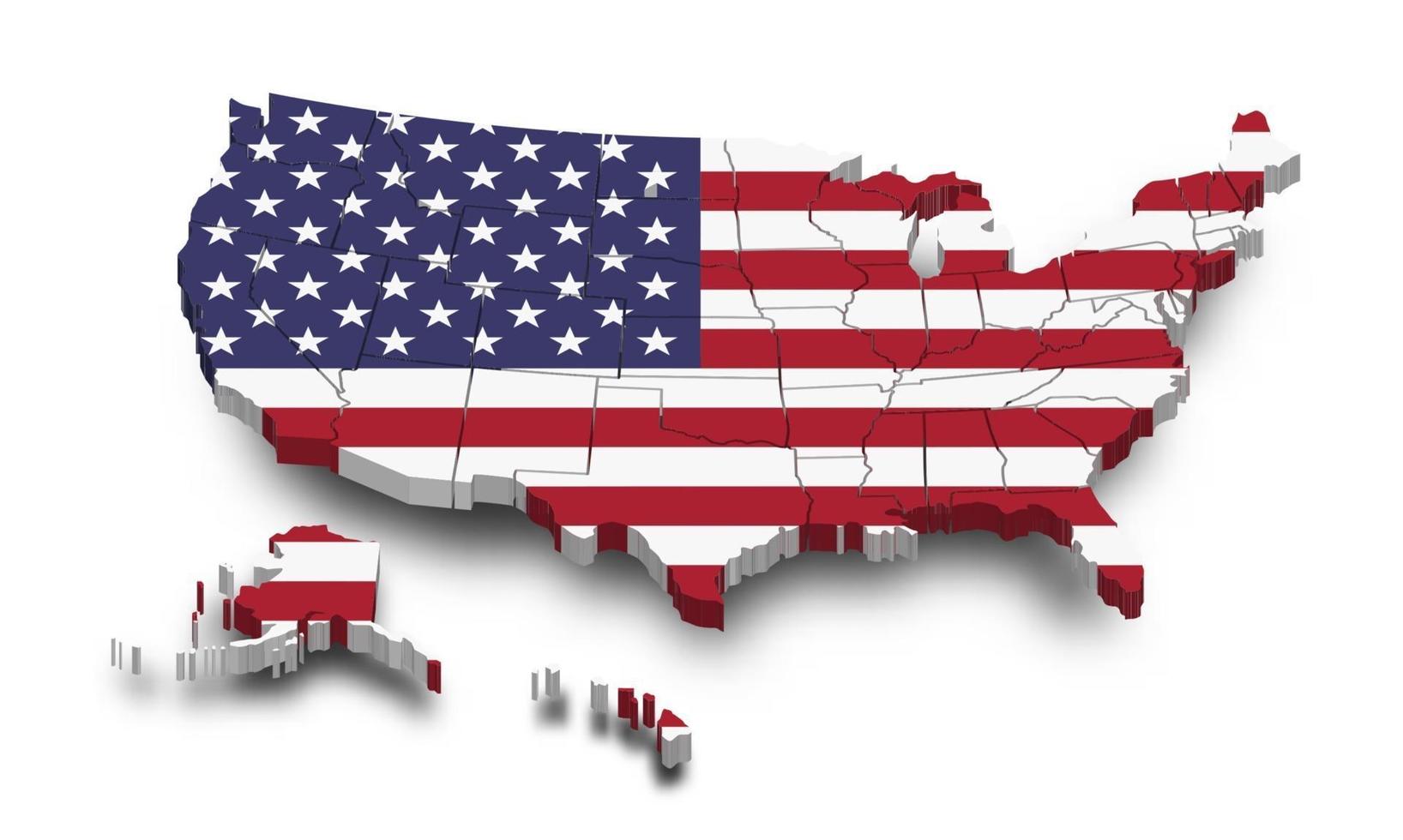 United states of america map and flag. 3D shape design. Independence day of USA concept. Perspective view. vector