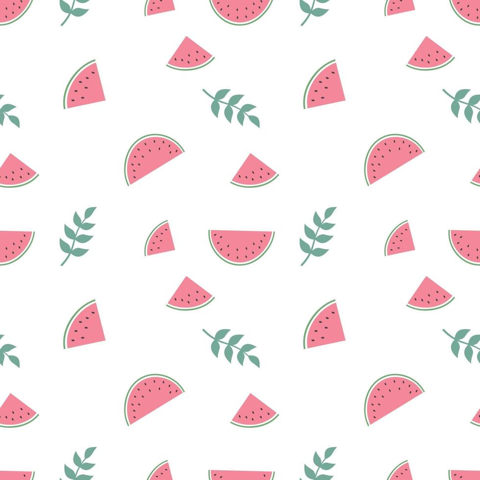 Cute seamless pattern with watermelon and twigs in pastel colours. Summer print for textiles, wrapping paper and other designs vector