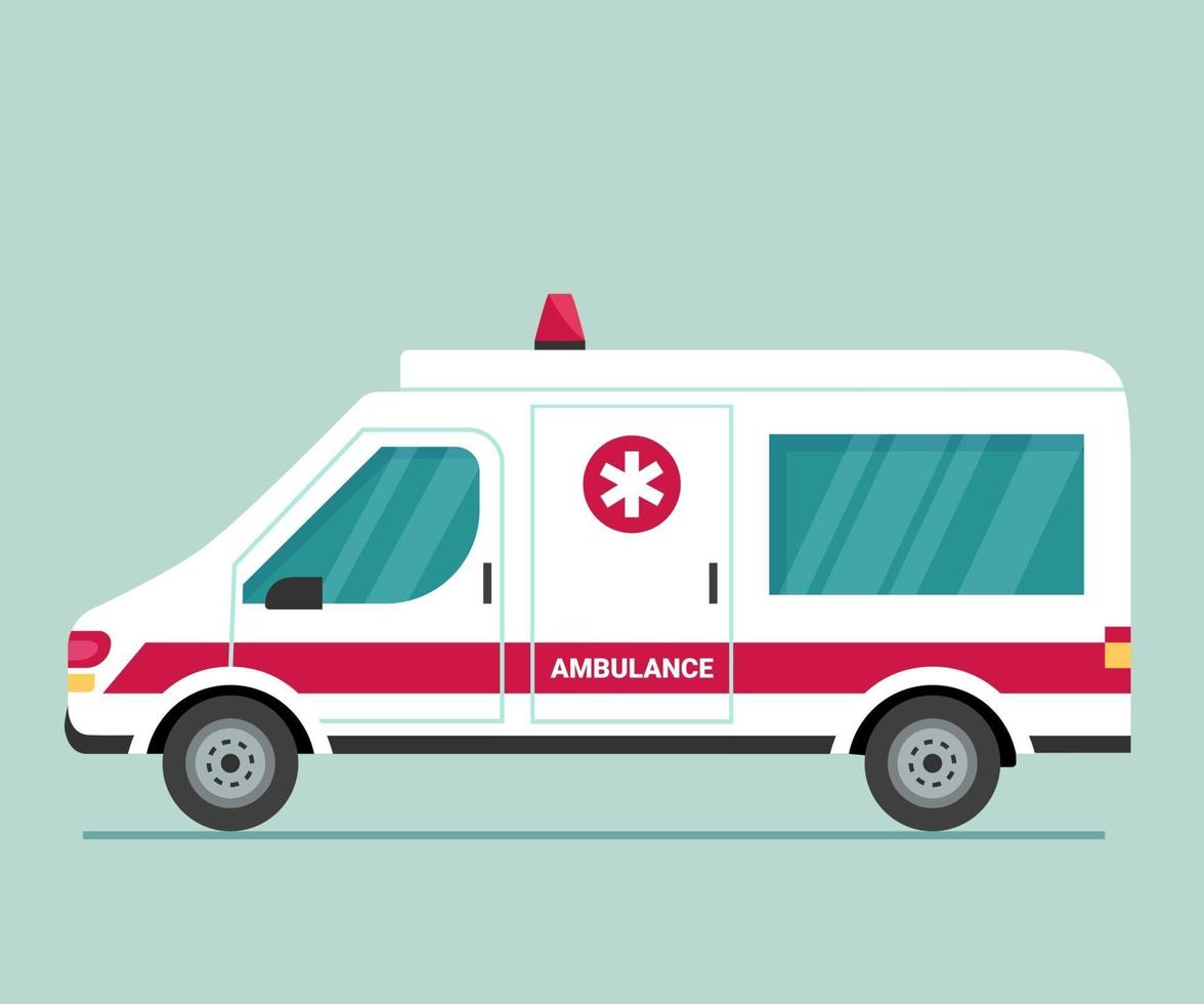 Ambulance car. First aid for isolation, viruses and pandemics. Safe transportation of patients, fast emergency care. Transport to help seriously ill patients vector