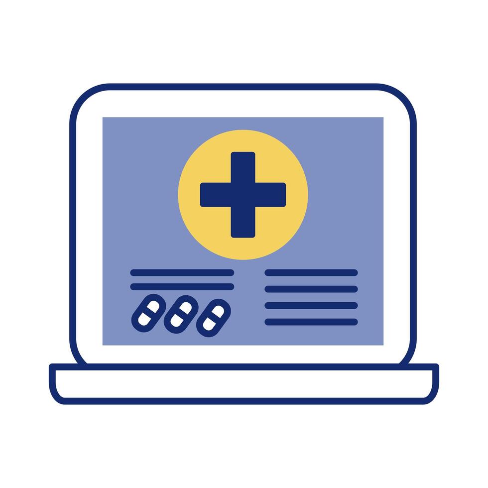 laptop with medical symbol health online line style vector