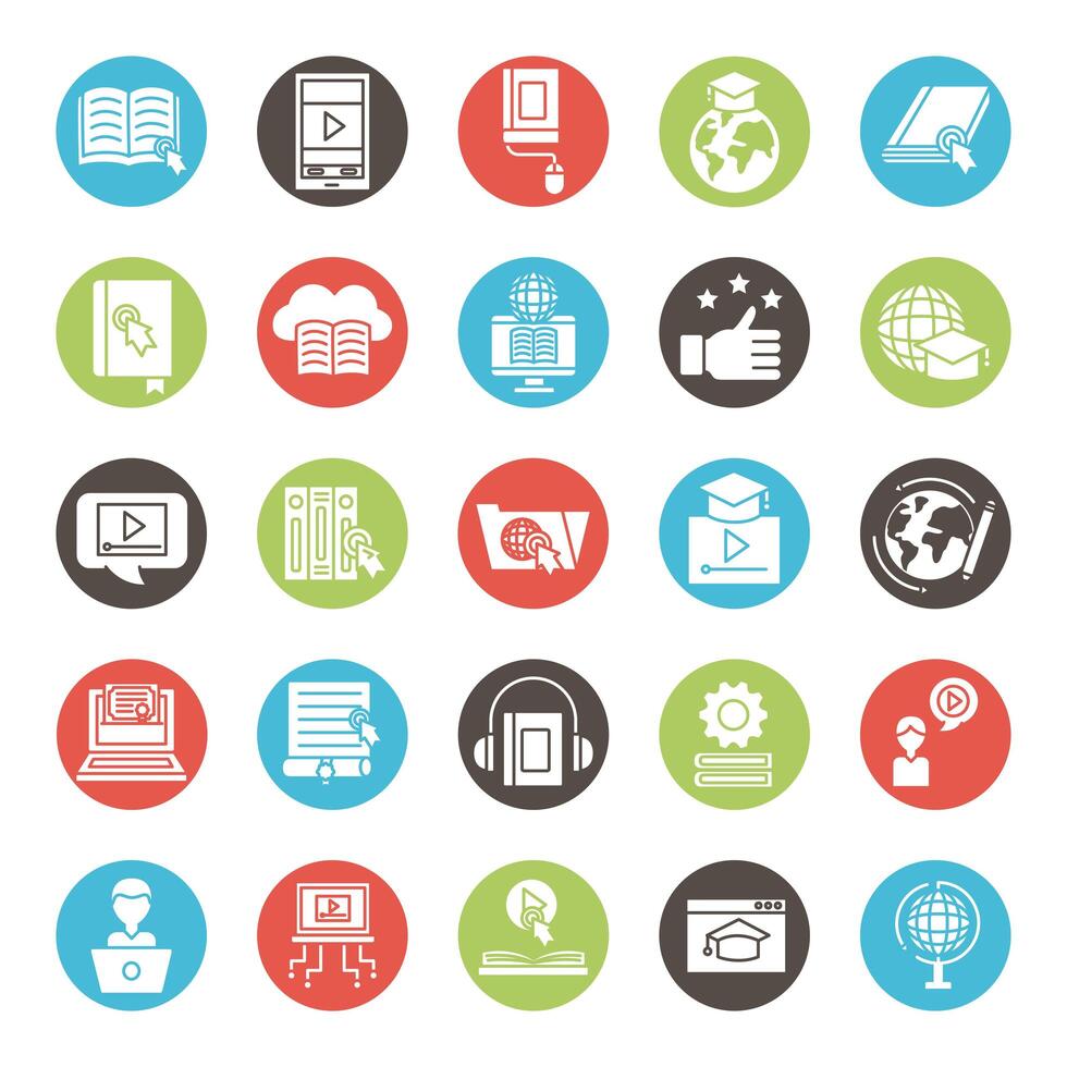 bundle of education online set icons vector