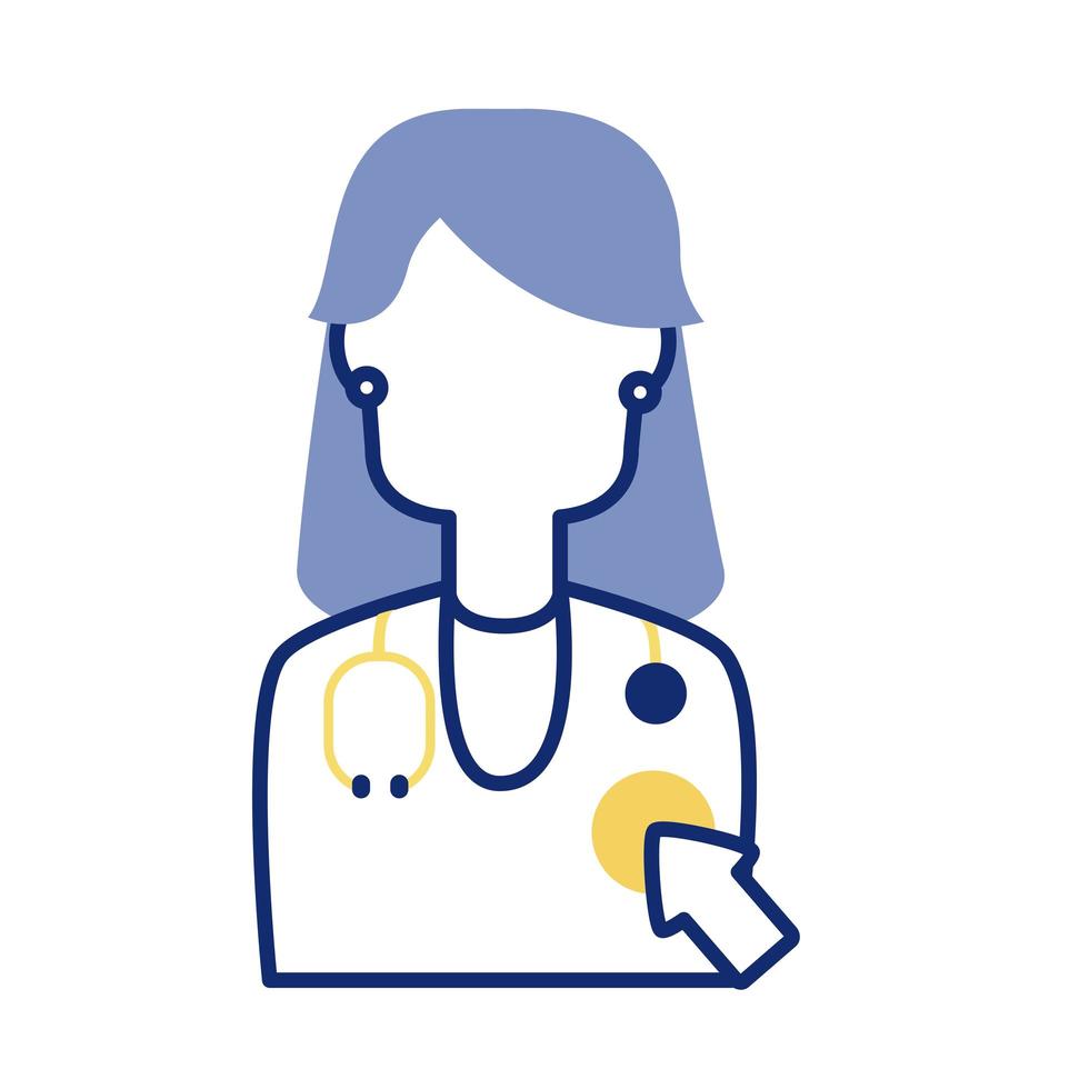 female doctor with mouse cursor line style vector