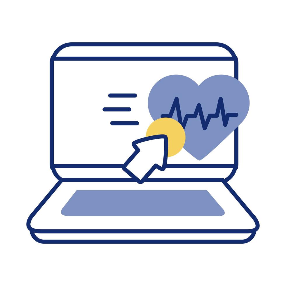 laptop with heart cardio health online line style vector