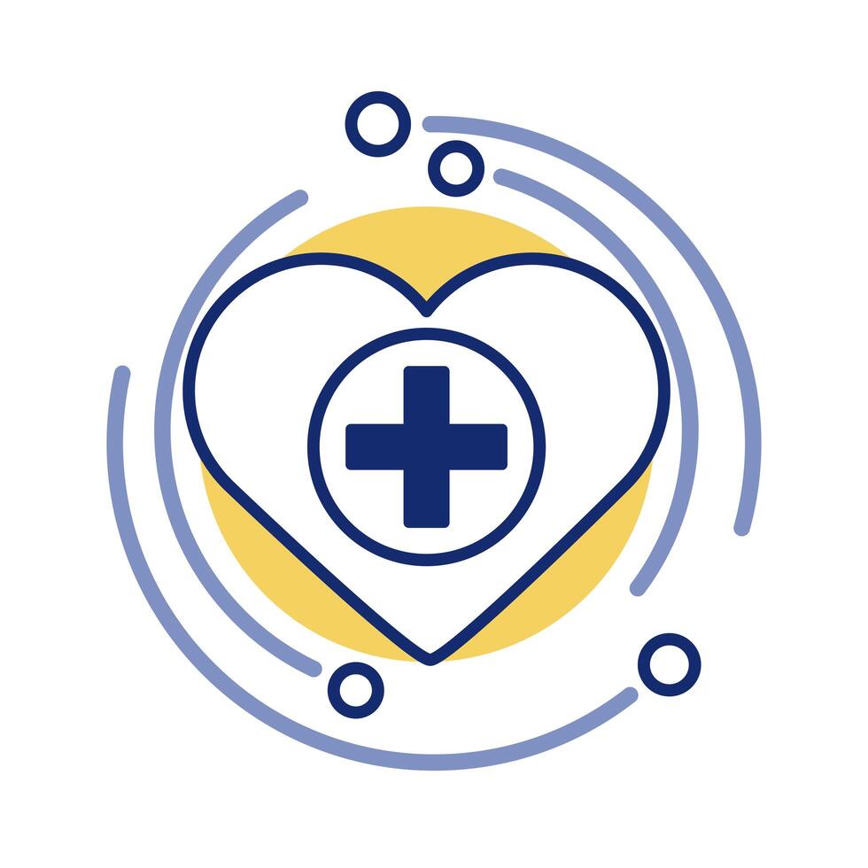 medical cross with heart symbol line style vector