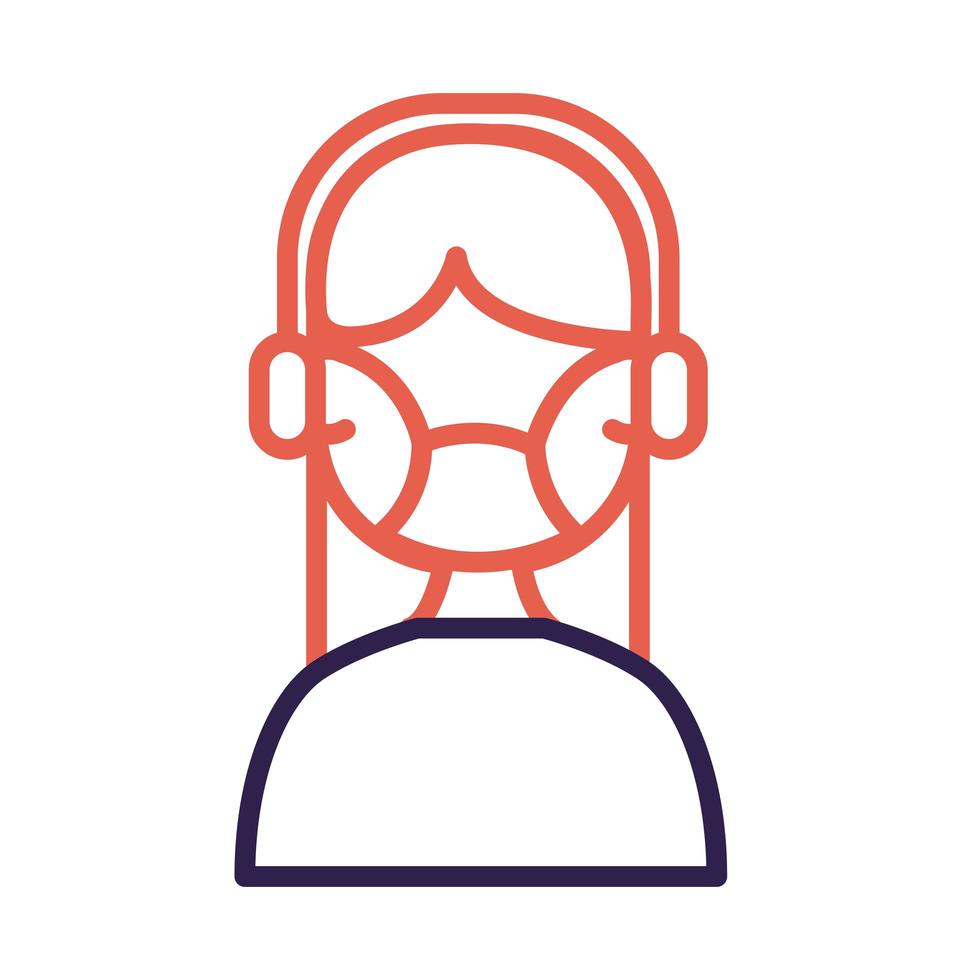 call center worker with headset and face mask line vector