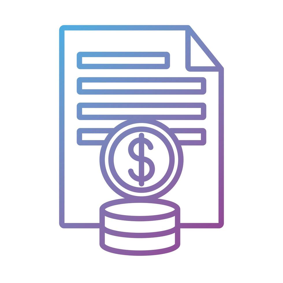 coins dollars with document Payment online line degradient style icon vector