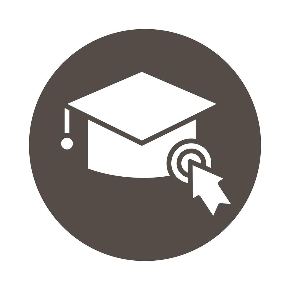 graduation hat and arrow mouse education online block style vector