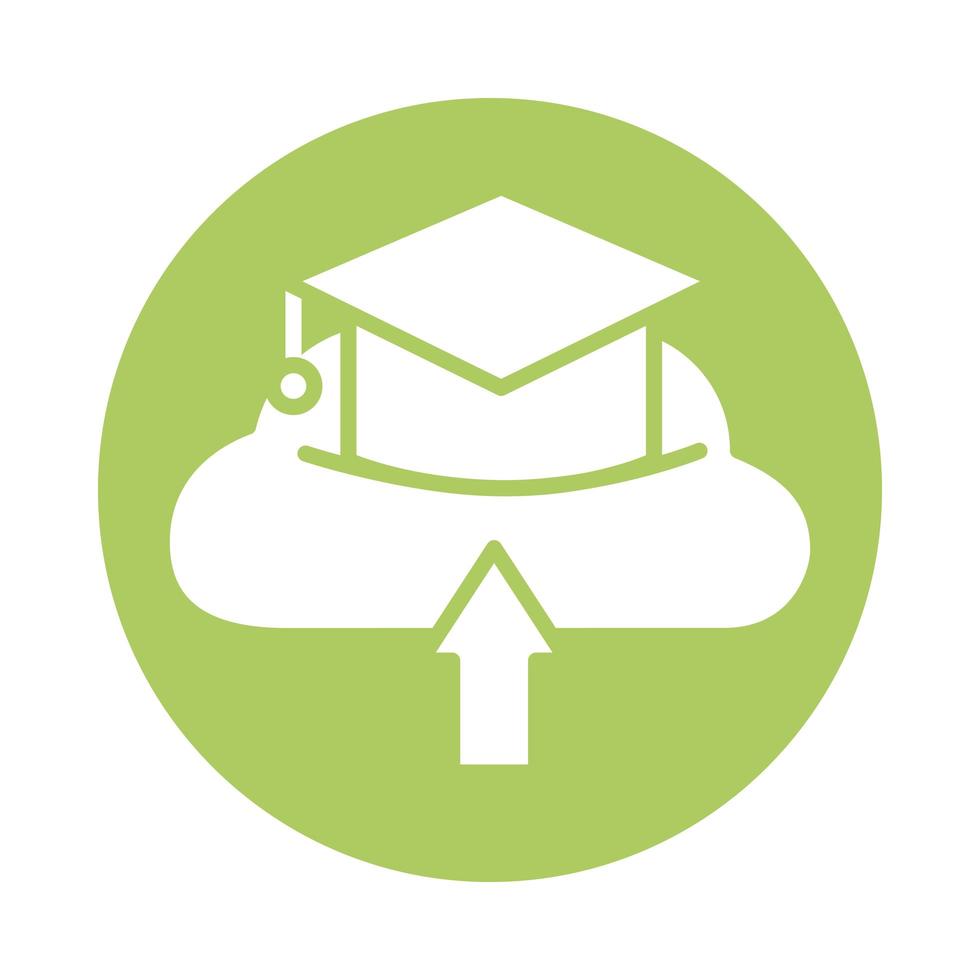 graduation hat with cloud computing education online block style vector