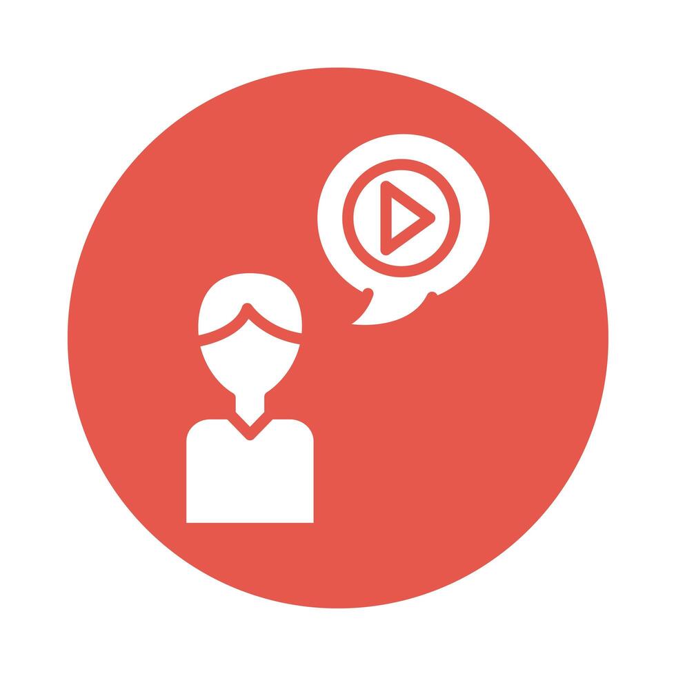 man with media player in speech bubble education online block style vector