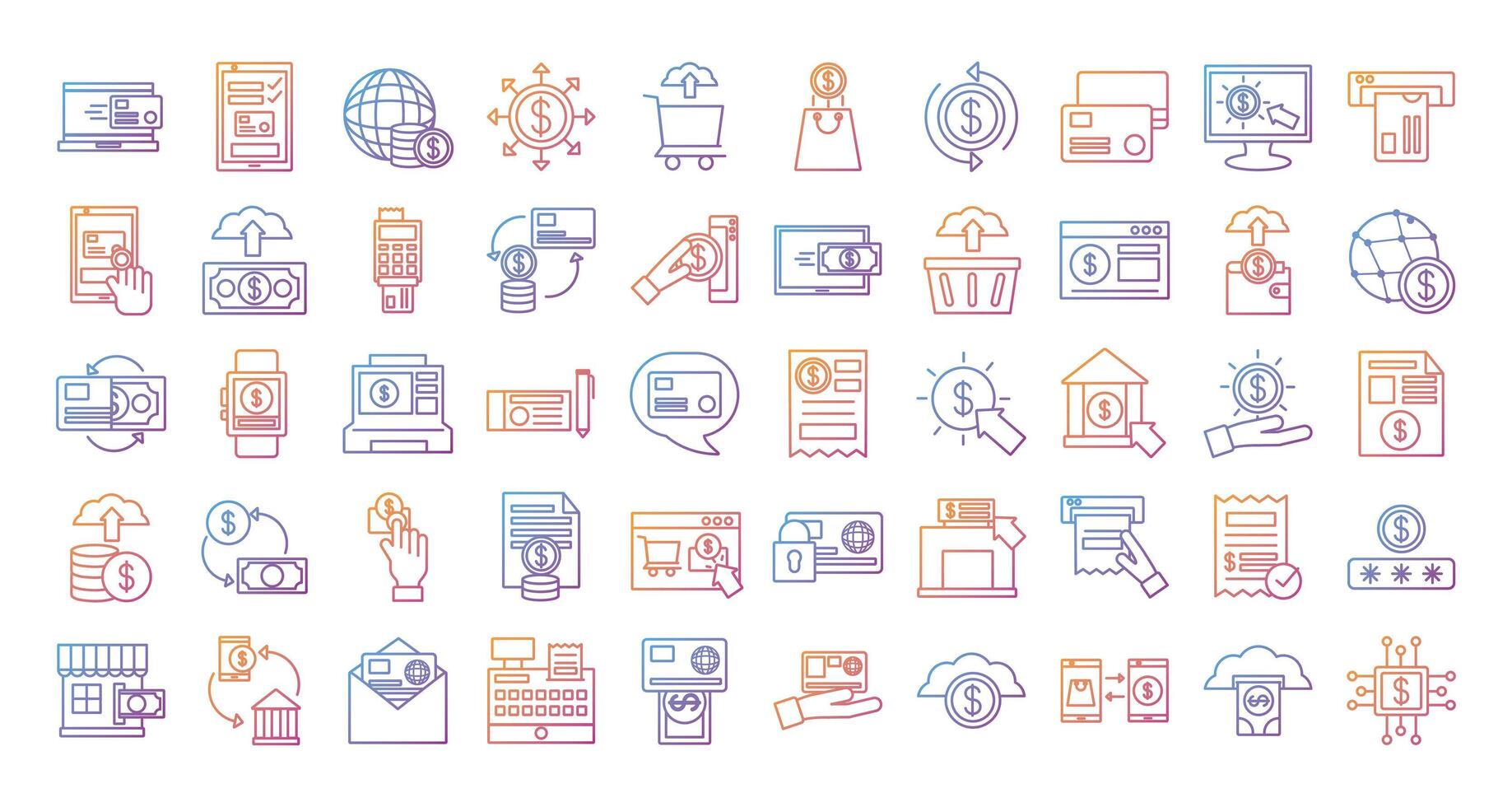 bundle of Payment online set icons vector